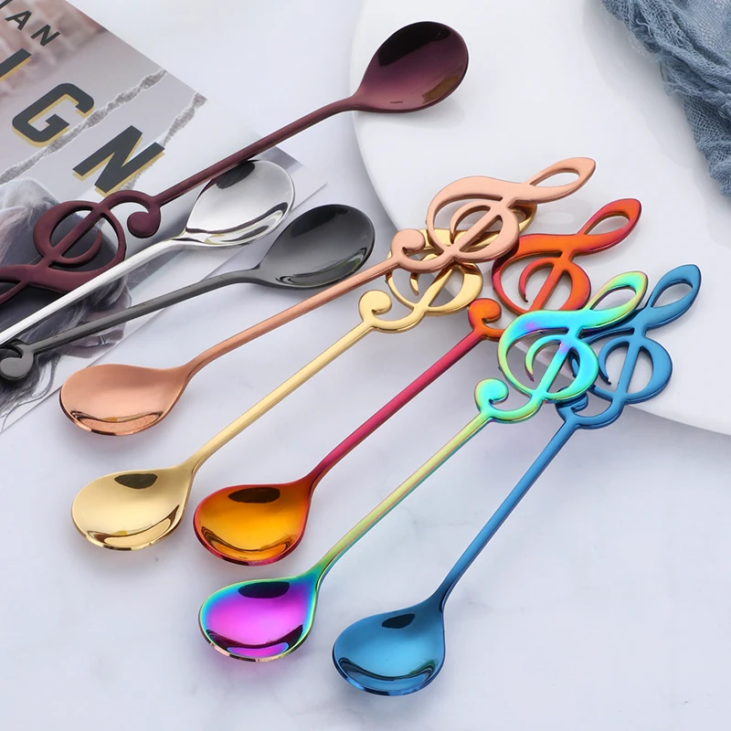 Color Me Stirring Spoon Stainless Steel Gold Tea Spoon Dessert Music Handle Spoon
