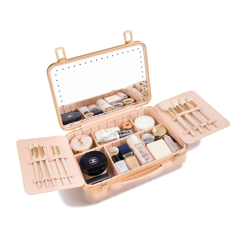 Rownyeon 2024 New Style Custom Logo LED Light Makeup Bag Removable Travel Organizer Cosmetic Case with Mirror