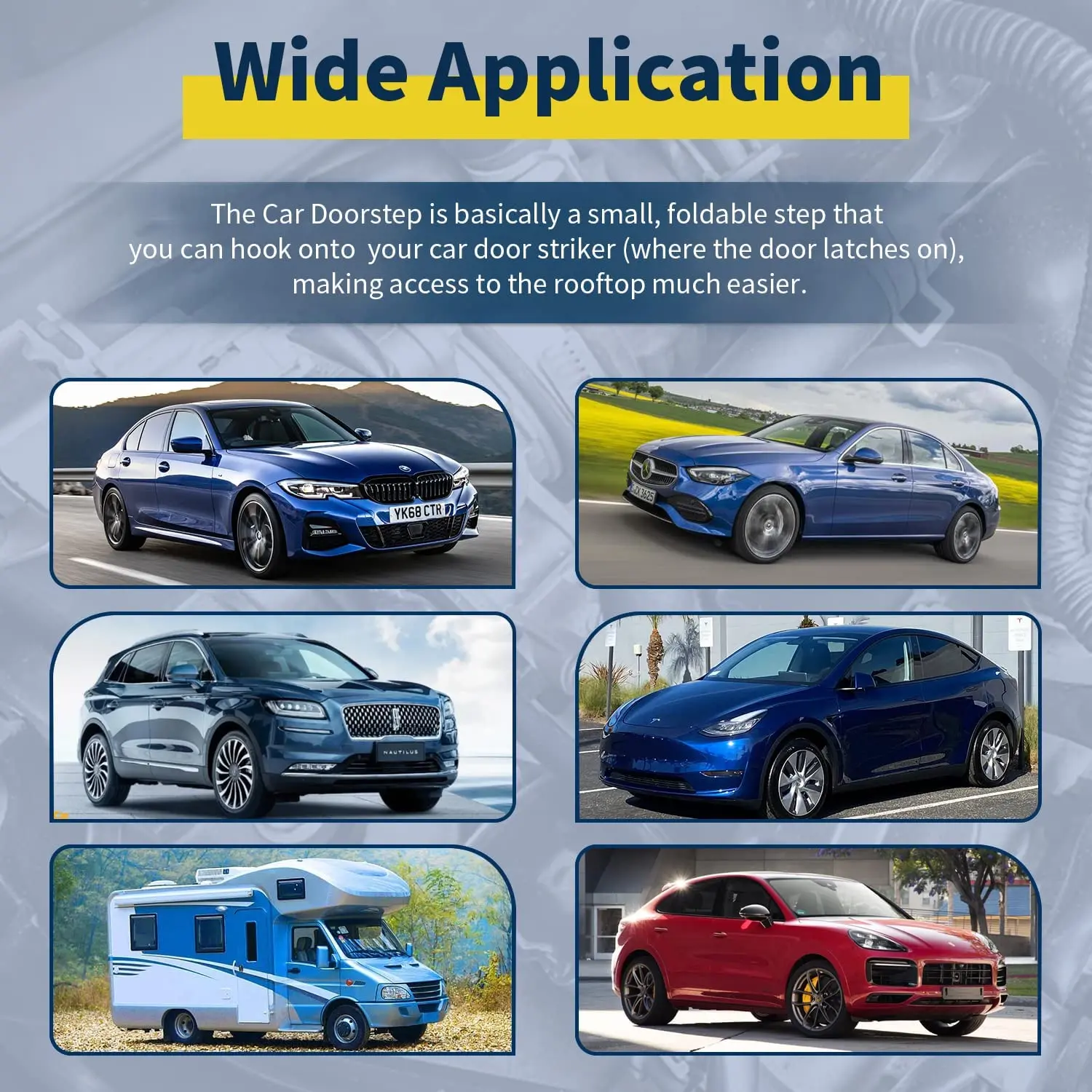 Car Door Step Foldable Roof Rack Door Step Up on Door Latch Glass Breaker Safety Hammer Easy Roof Access For Car