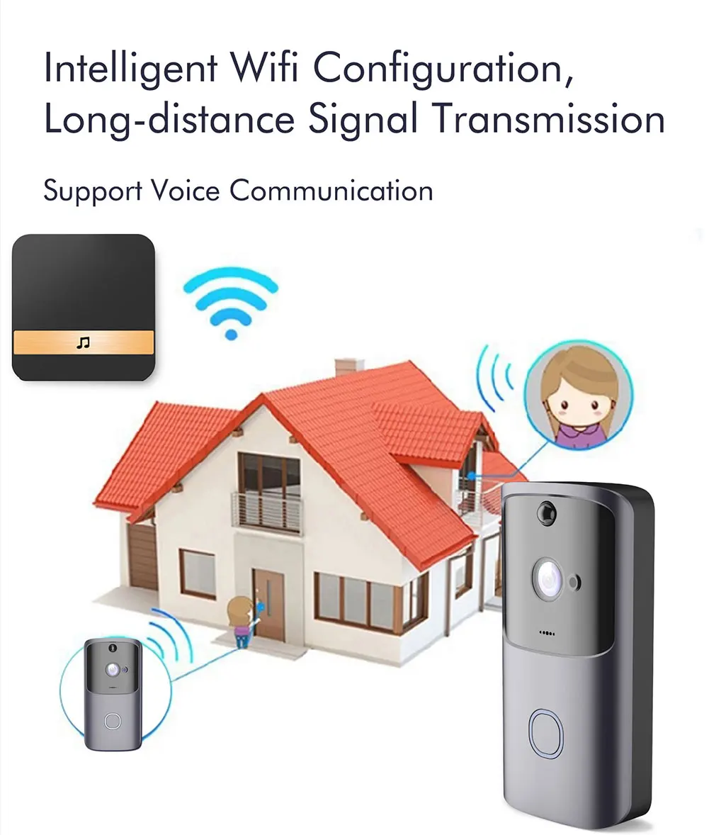 V5 Video Doorbell Smart Wireless WiFi Security Door Bell Camera Visual Recording Home Monitor Night Vision Intercom door phone