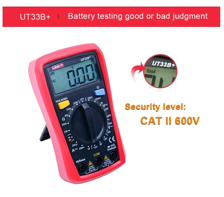 UNI-T UT33B+ Current AC DC Voltage Resistance Diode Battery Test LCD Backlight Digital Multimeters