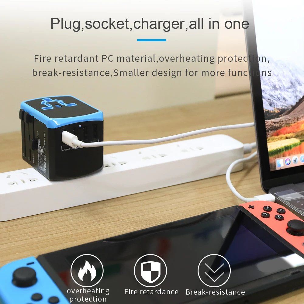New universal socket travel adaptor Europe schuko outlet plug Type C fast charger 3 pin travel adapter
