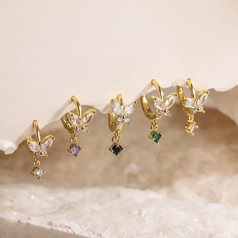 Multicolor Cubic Zirconia Flower Hoop Earrings Korean style professional commuting color earrings