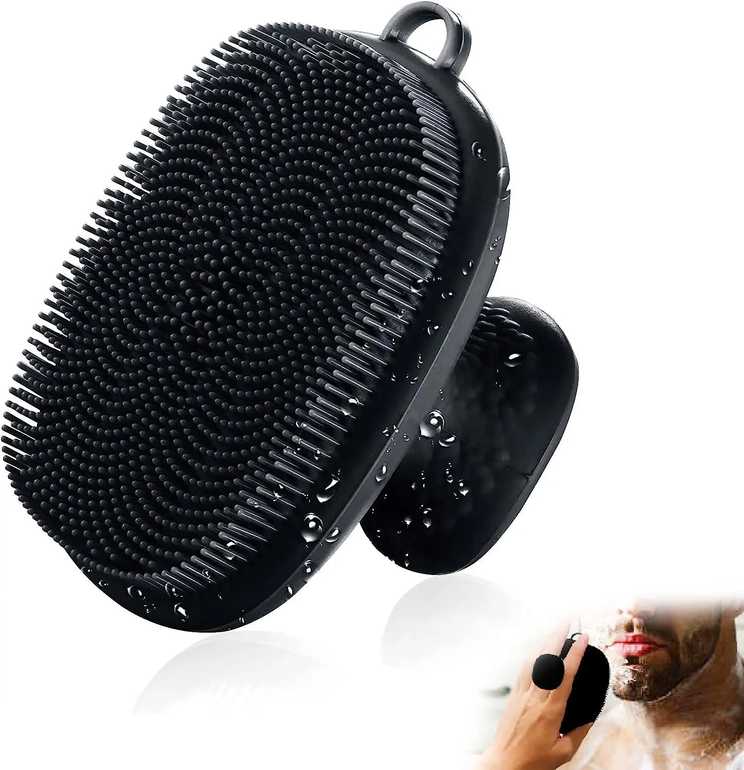 OEM&ODM Personal Care 6.7x6.7XCM Manual Waterproof Black Men Facial Cleansing Skin Care Exfoliating Brush Silicone Face Scrubber