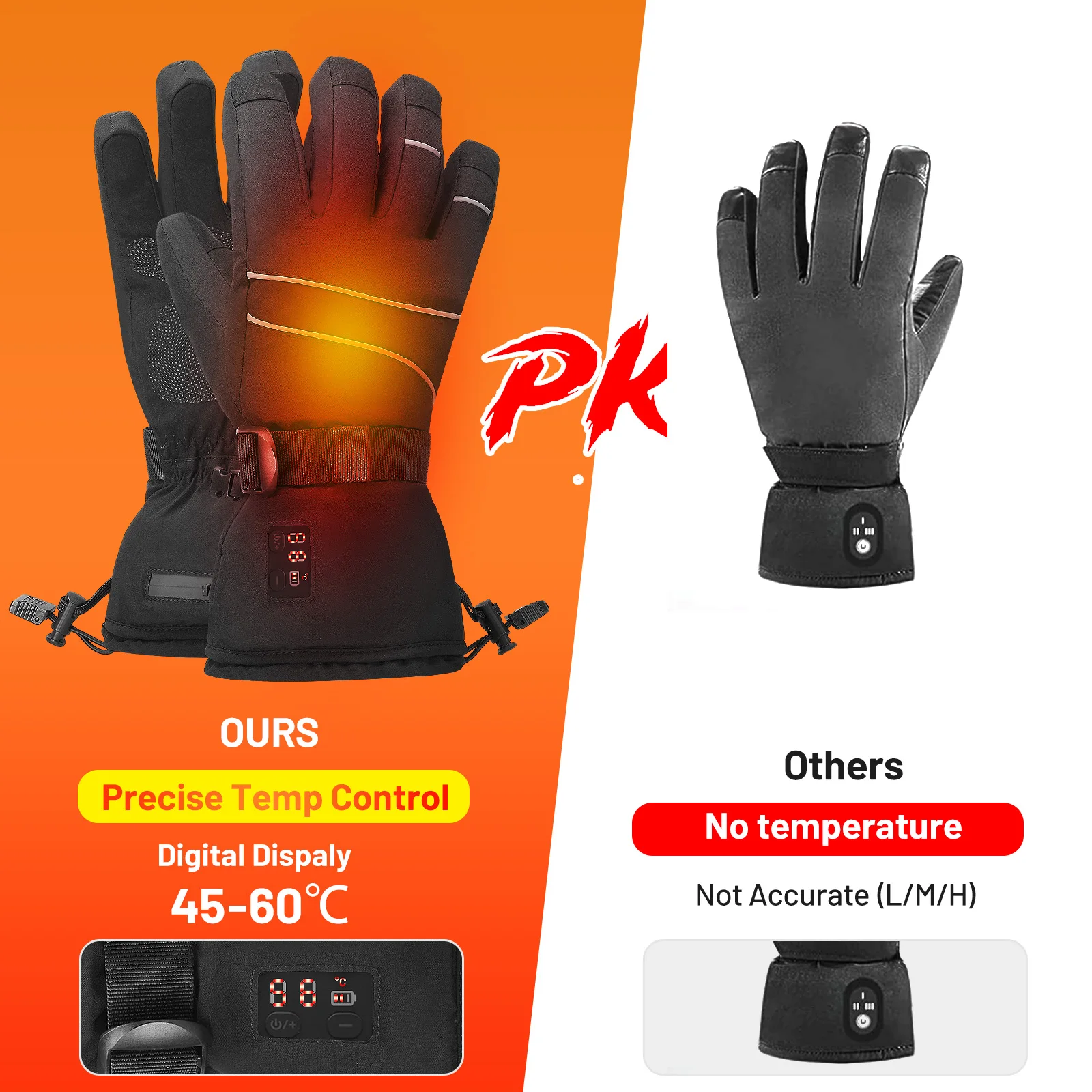 Rechargeable Battery Heated Gloves Touch Screen Ski  Snow Glove for men and women