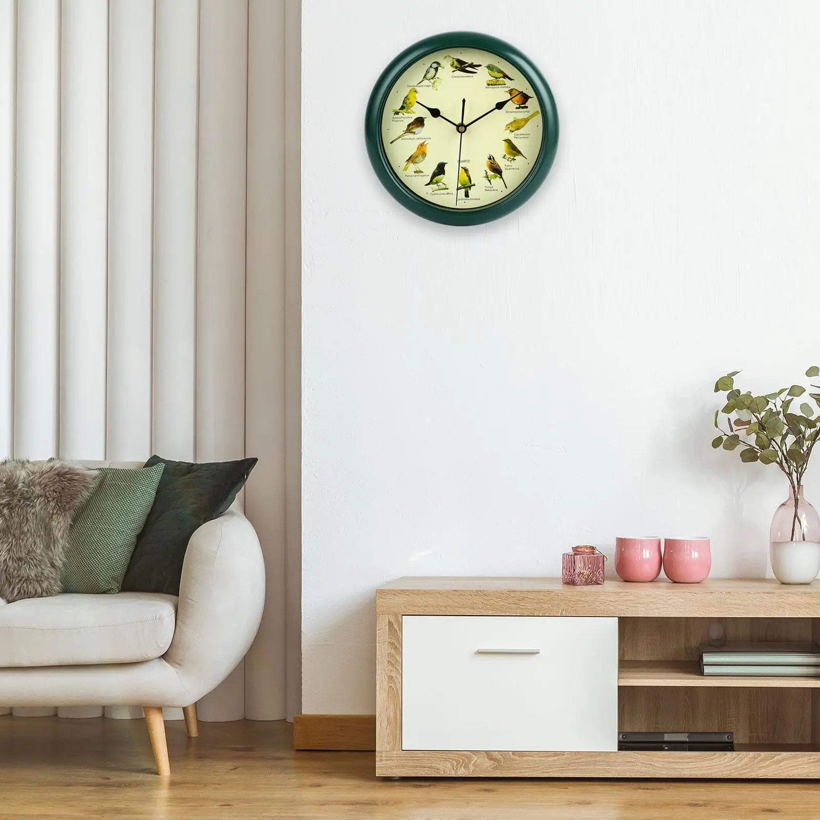 25cm Musical Birds Wall Hanging Sound Clock Battery Operated Household Interior Decorative Melody Clock for Home Kitchen