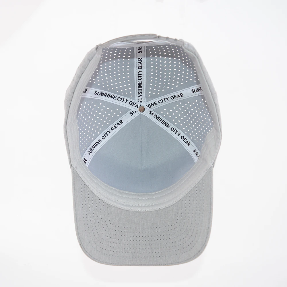 Custom 5 Panel Quick Dry Flex Fitted Mens Hats Waterproof Performance Laser Holes Polyester Perforated Golf Fitted Baseball Cap