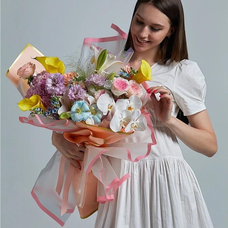 LUCIA  Color Widened Border Cellophane Flower Wrapping Paper Waterproof Transparent Parallel World Wrapping Paper LF160553