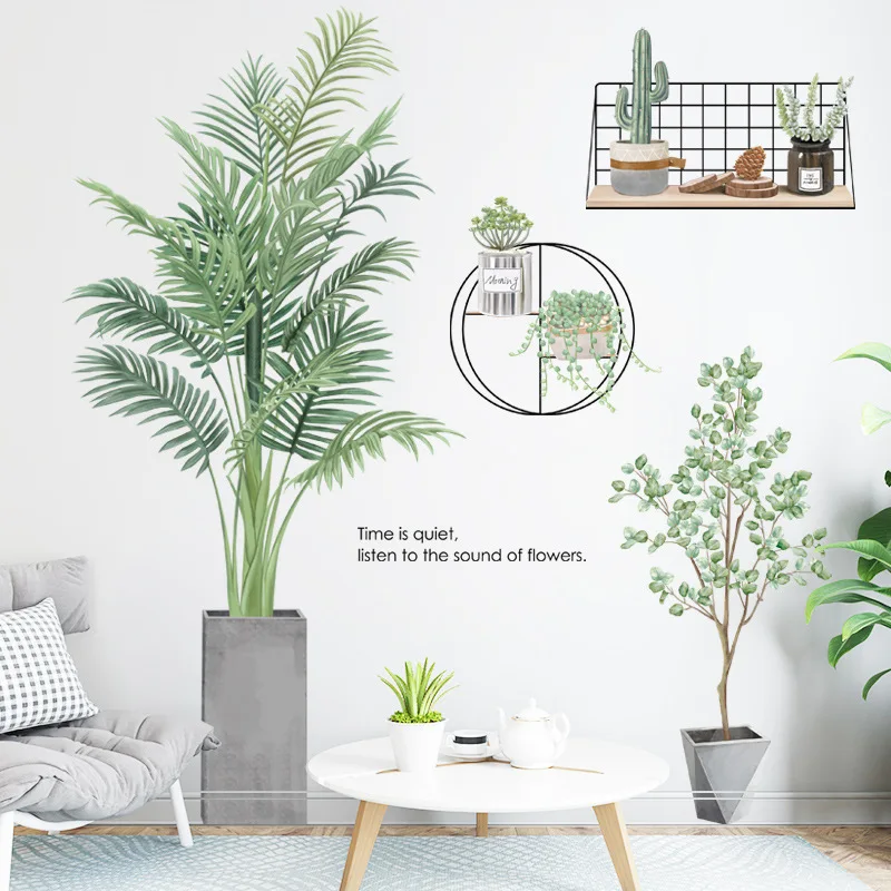 Removable Wall Sticker Cat Flower Pot Plant Leaves Warm Small Fresh Self Adhesive Sticker Bedroom Home Decoration Decal