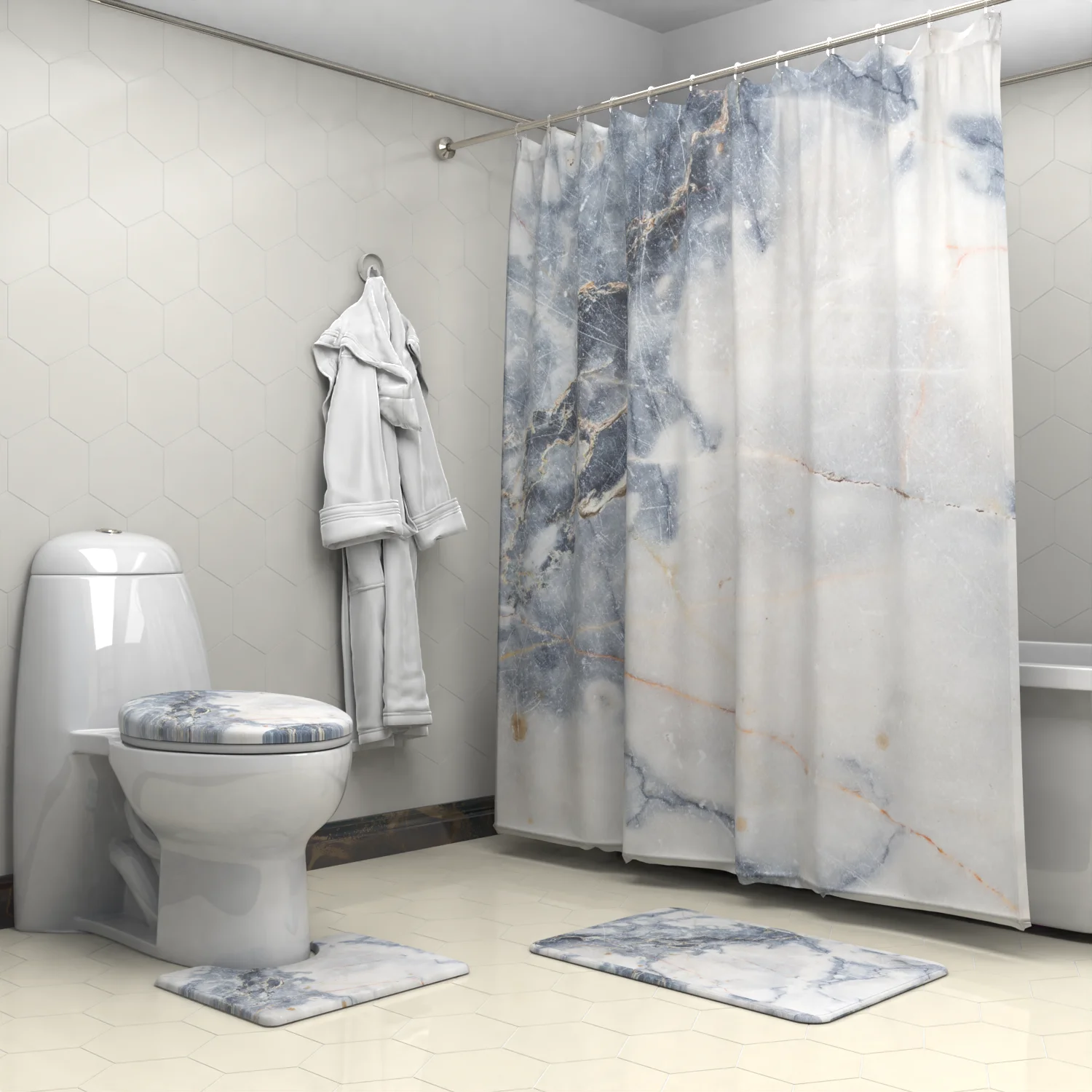 Fashion Waterproof Shower Curtain Set For Bathroom