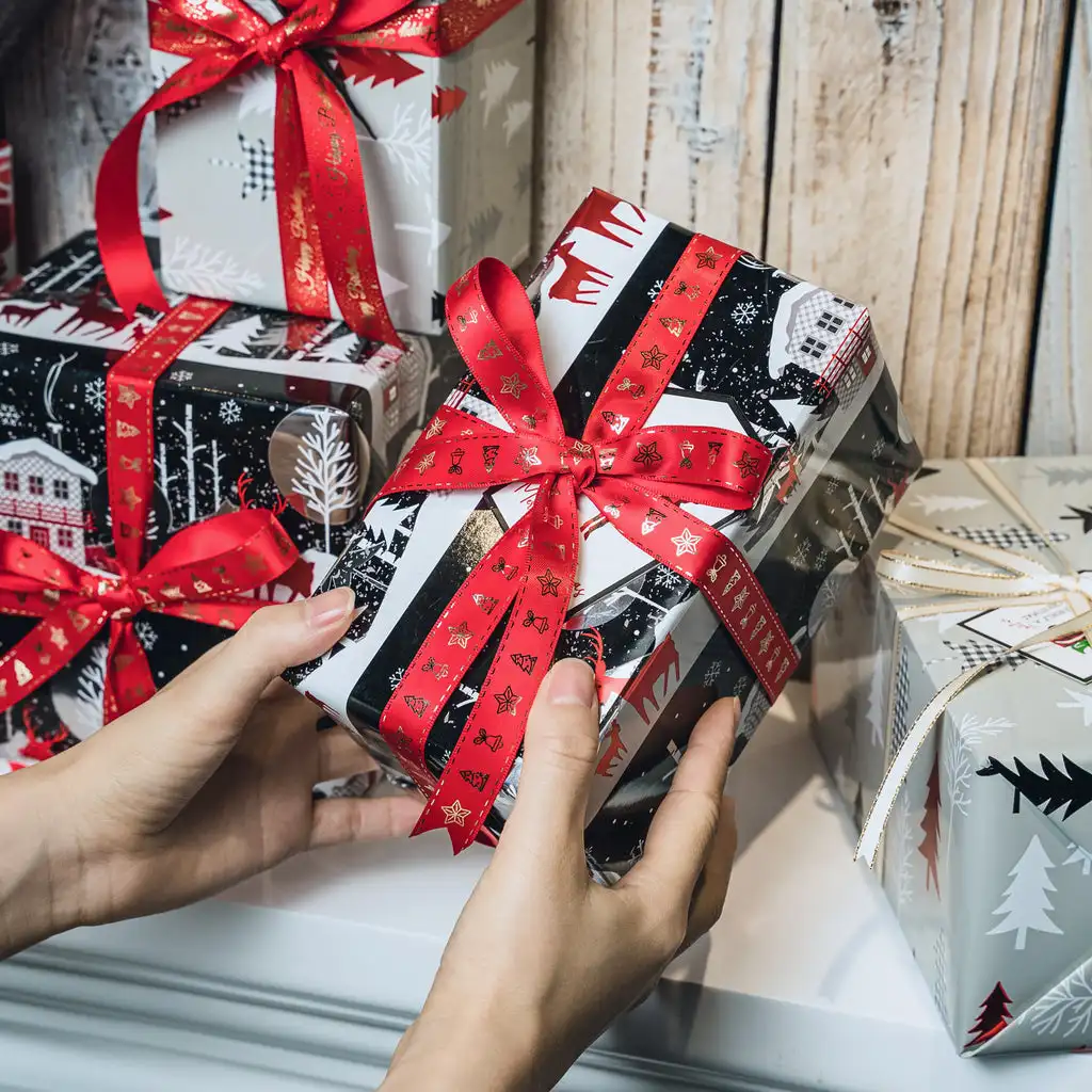 30inchx33 Feet Black Buffalo Plaid House Supply Recycled Shrink Gift Packing Paper Custom Christmas Wrapping Paper Roll