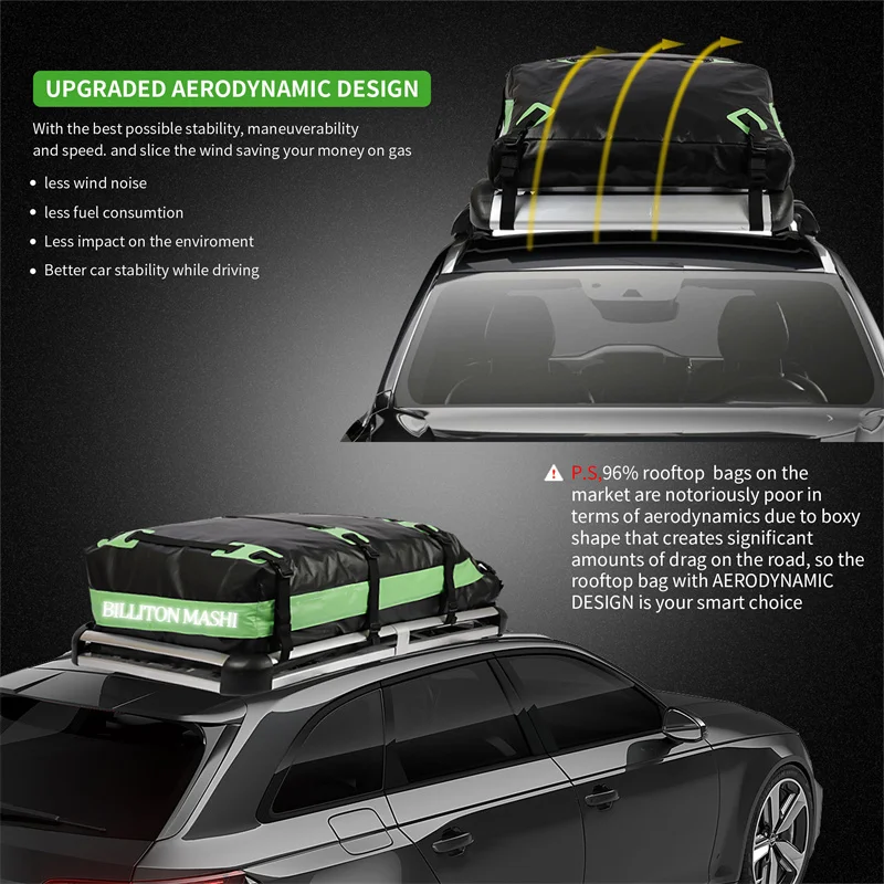 100% Waterproof Rooftop Cargo Carrier Heavy Duty 21 Cubic Car Roof Bag  Cargo Roof Storage Bag With Door Hooks