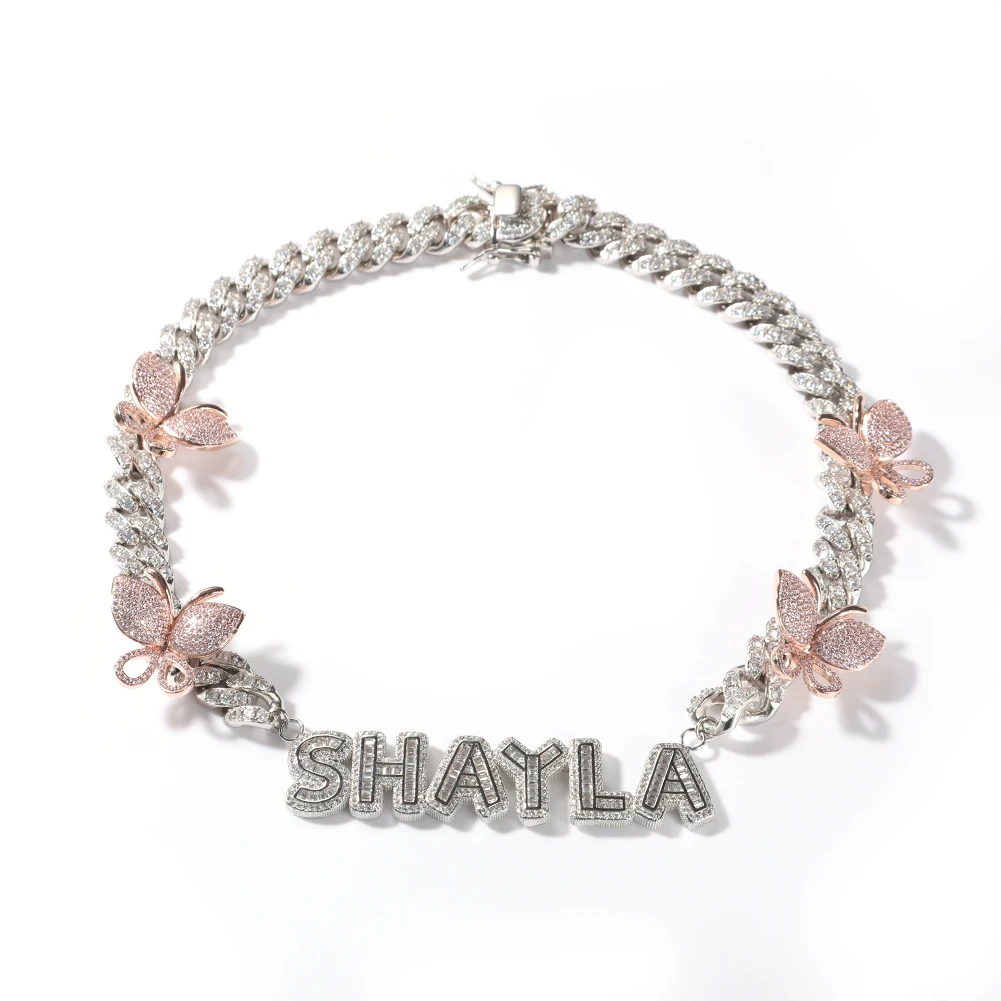 Dainty CZ Butterfly Necklace 18k Gold Plated Jewellery Bling Bling Necklace Women Custom Name Necklace