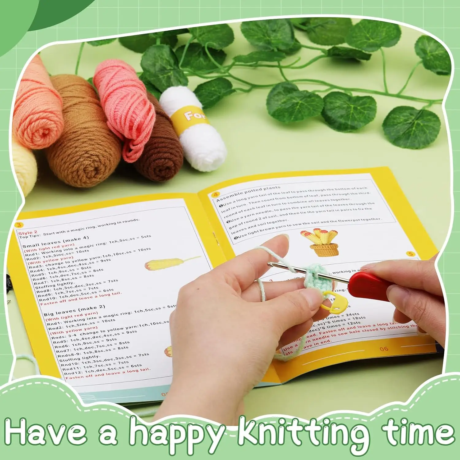Potted Plants Cactus Crochet Kit with Video Tutorials for Adults Birthday Present