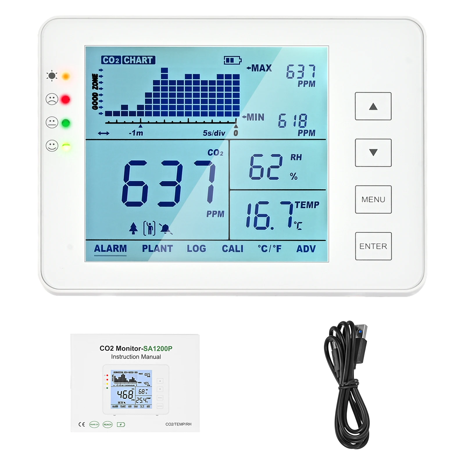 Indoor portable mini desktop  USB battery charge air Co2 quality  monitor  for home