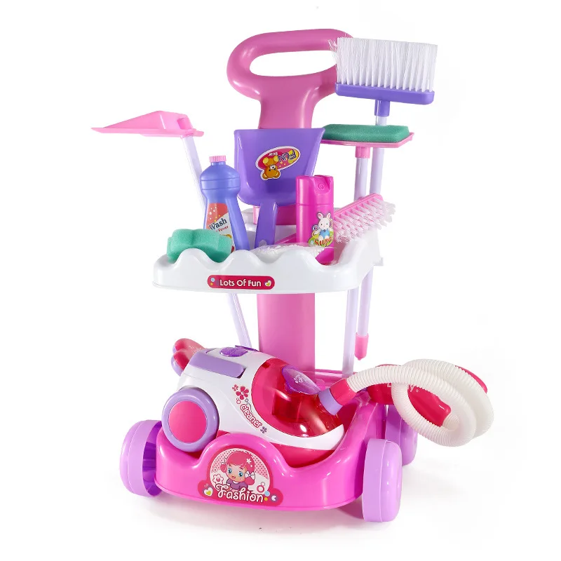 2024 educational toys simulation vacuum cleaning trolley toy cart housekeeping cleaning set toy for kids