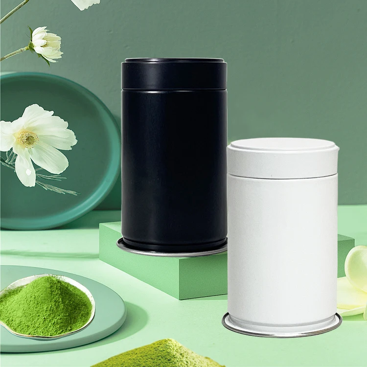Wholesale black round welding  matcha tin tea white silver aluminum jar 30g easy open ring pull matcha tin can