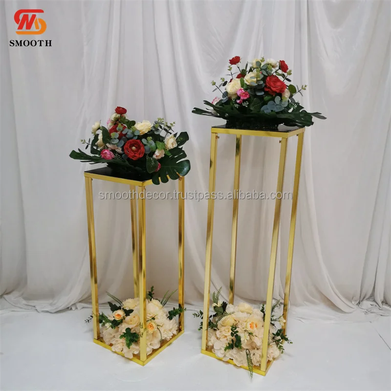 SMOOTH Factory Price Square 4pcs Flower Stand Gold Flower Rack Table Centerpiece for Wedding Decor