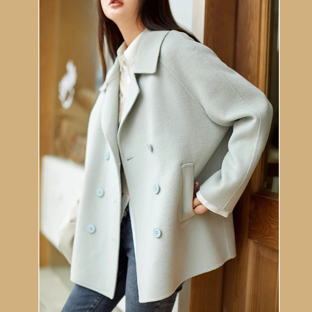 Hepburn Style New Design Double-Sided Cashmere Vintage Women Wool Coats