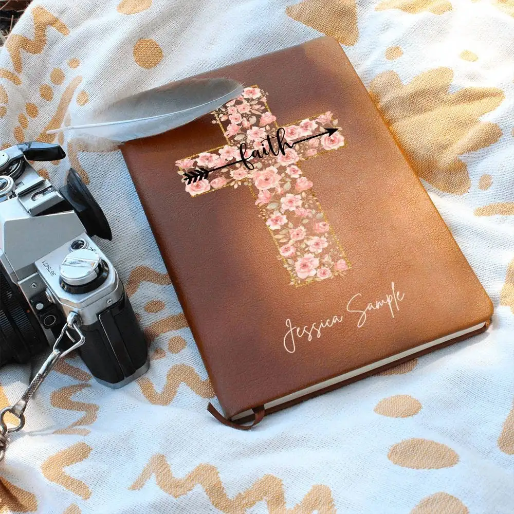LABON Vegan Leather Prayer Journal Personalized Cross Notebook Church Notes Christian Gifts For Women