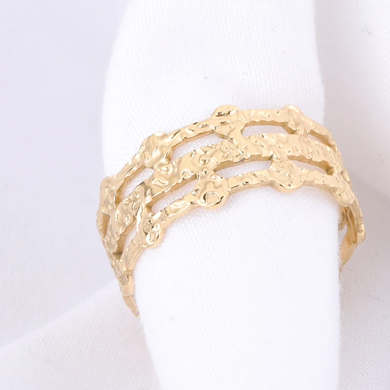  2021 new adjustable rings texture 18k gold plated stainless steel unique