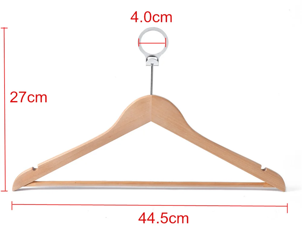 Factory price natural wooden hotel suit hanger with anti theft hook with ring