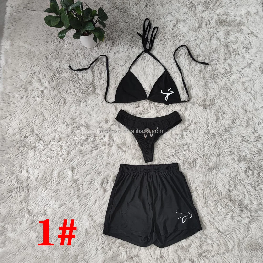 Famous Designer Bikinis Summer Ice Slide Solid Color Beach Bikini Set 3 Piece Set Luxury Swimsuits For Women 2023 Swimwear