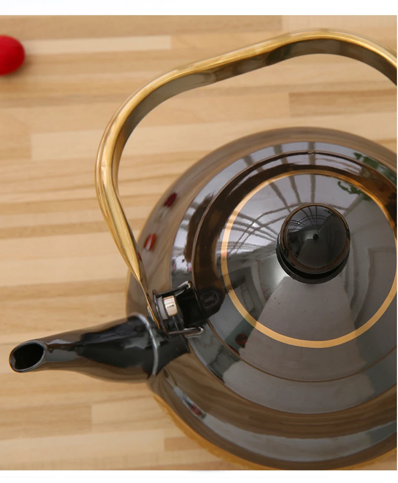 2.5L Factory Wholesale High quality black Mirror polished gold  pot enamel kettle with stainless steel handle