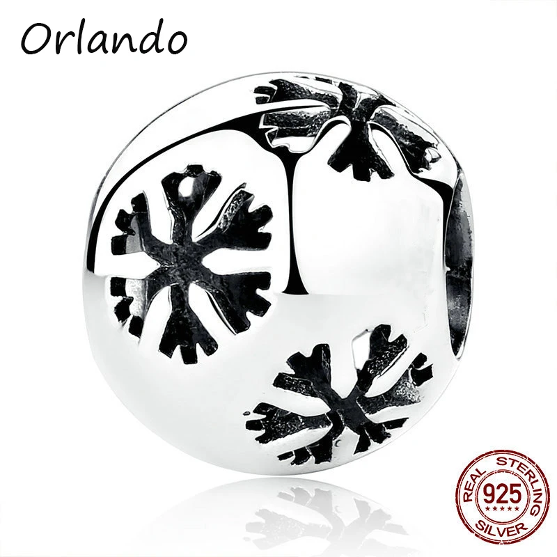925 sterling silver charm snowflake beads for bracelet DIY Christmas gift Women Jewelry