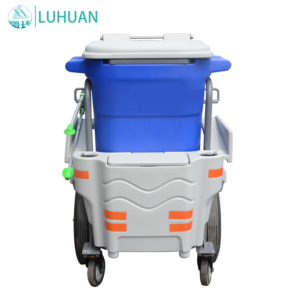 wholesale blue an yellow janitor cart cleaning trolley multipurpose trolley carts Hand Push Hospital Hotel Cleaning Cart Trolley