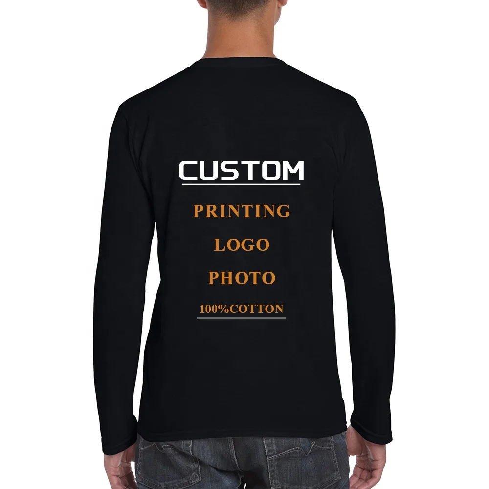 
sublimation custom t shirt printing logo 100% cotton long sleeve plain blank heavy men t-shirts 