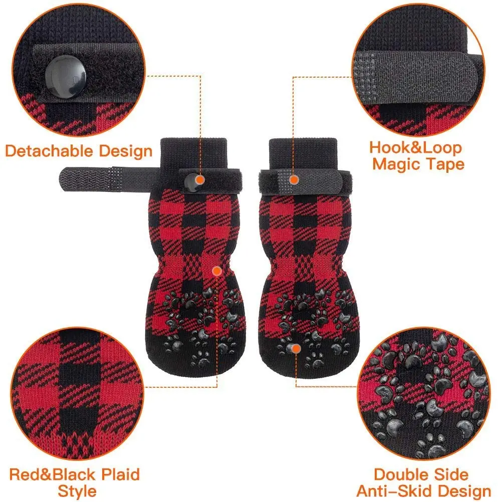 Plaid Dog Paw Protector for Floor Indoor, Anti-Slip Dog Socks Wholesale For Small Medium Dogs