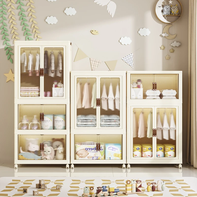Foldable container with Lids and Doors Stackable Plastic Storage Cabinet Folding Box Closet Organizer Collapsible Bins