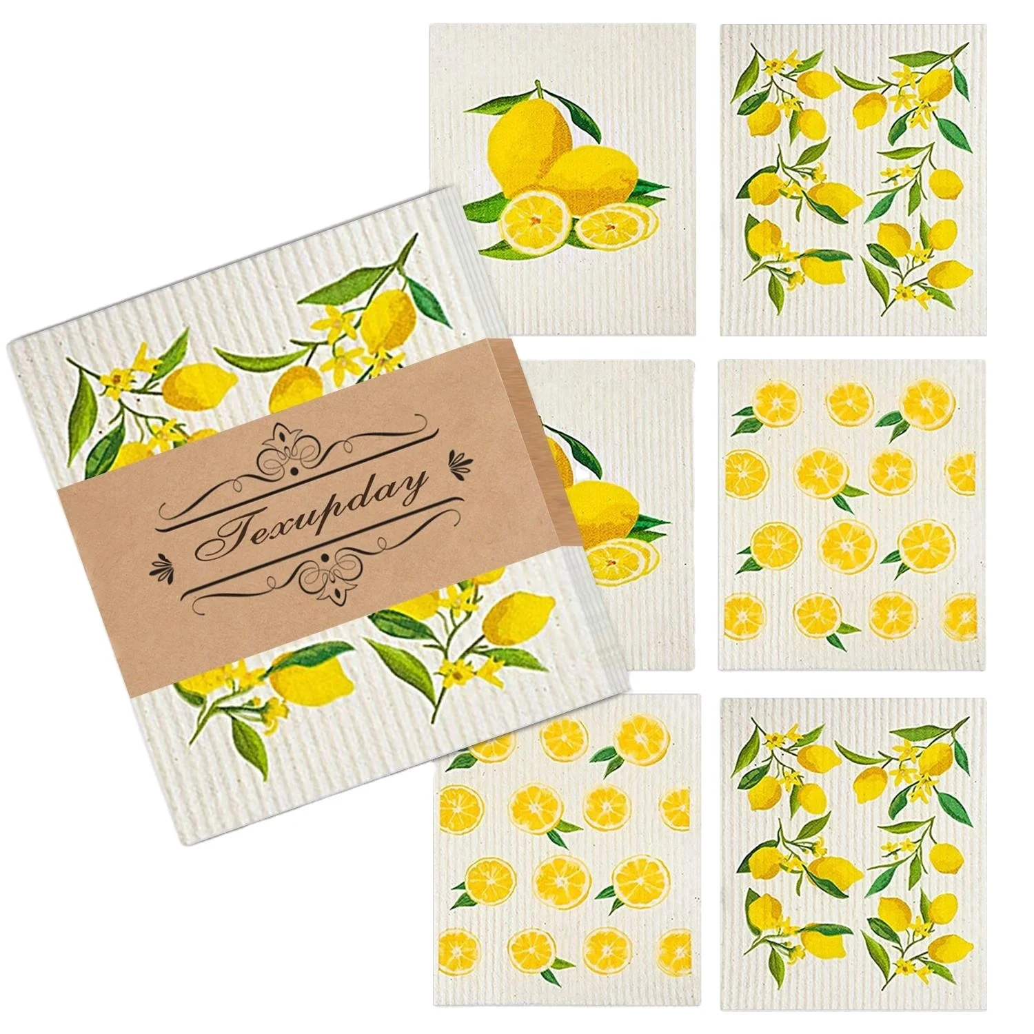 Hot Selling Custom Design Eco-Friendly Lemon Reusable Cellulose Cotton Cleaning Cloth Swedish Dishcloth For Kitchen