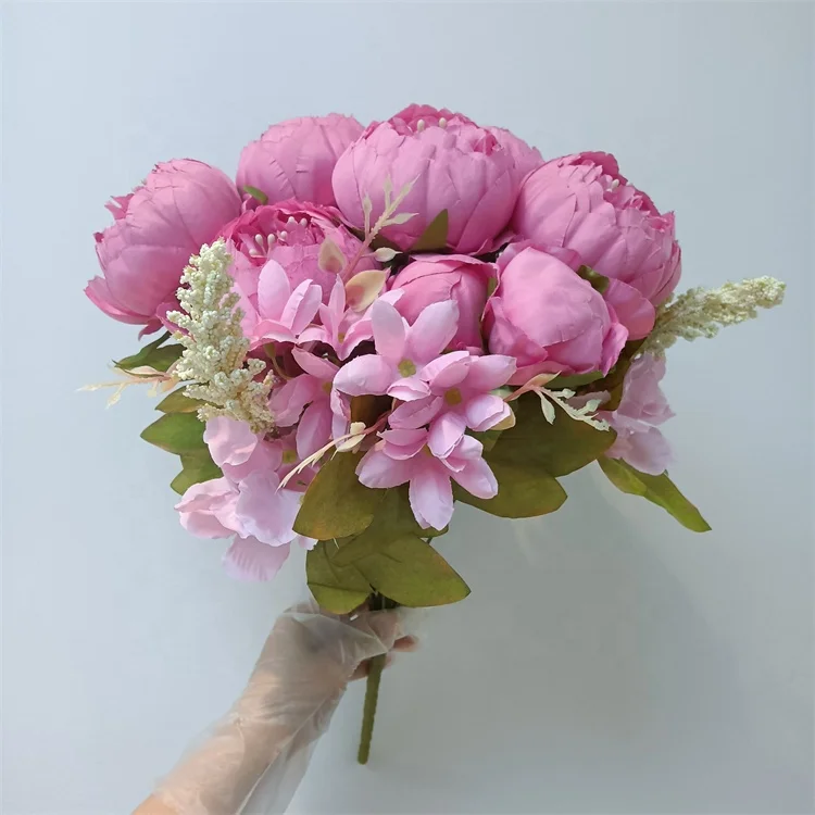 Wholesale G-2135 Artificial 13 Heads Silk Peony Flowers Bouquet For Home Wedding Decoration