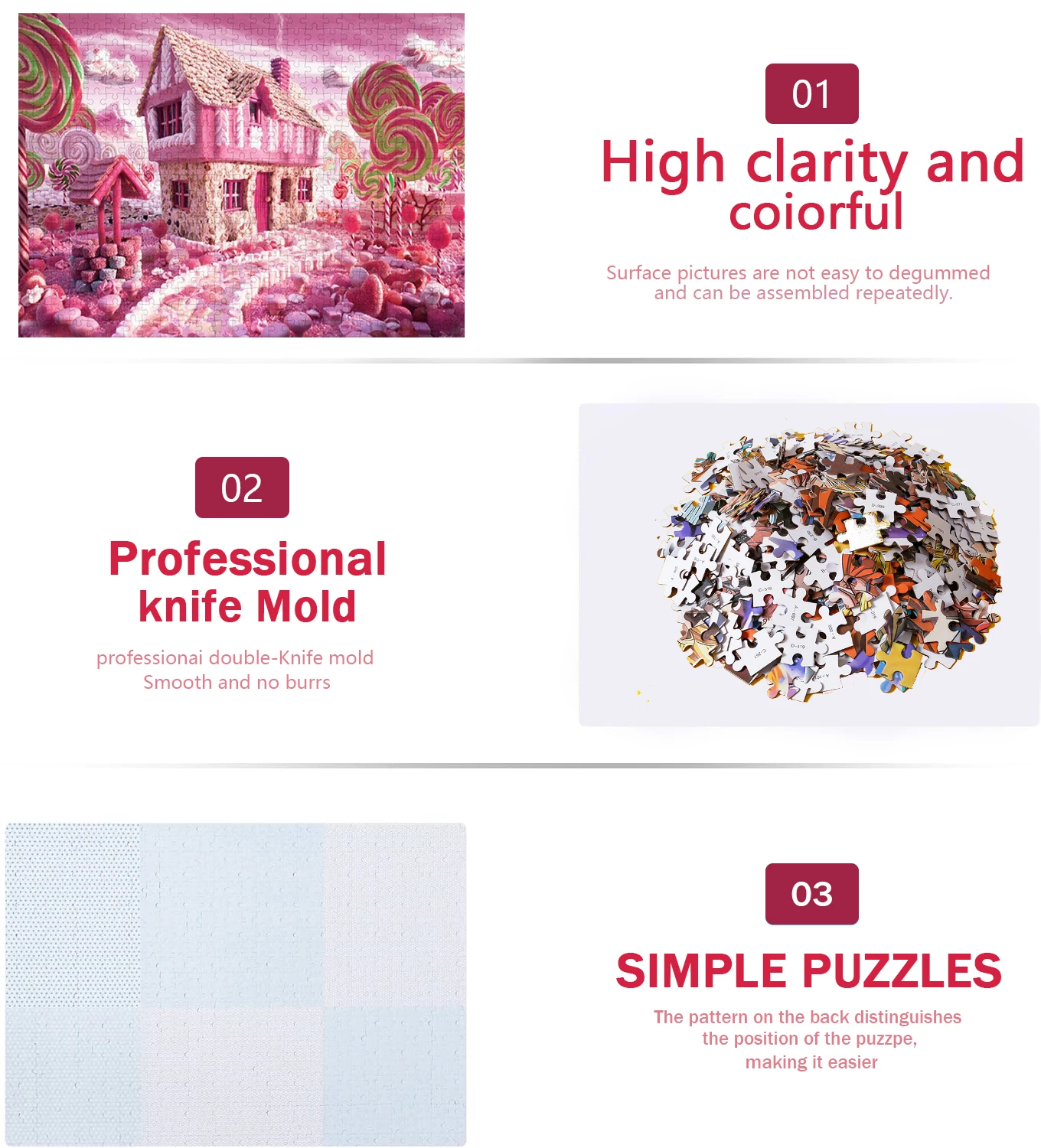 Custom Children Girls Cartoon Pink Cottage House Castle Fairy Tales Print 1000 Pieces Home Education Toy Paper Jigsaw Puzzles