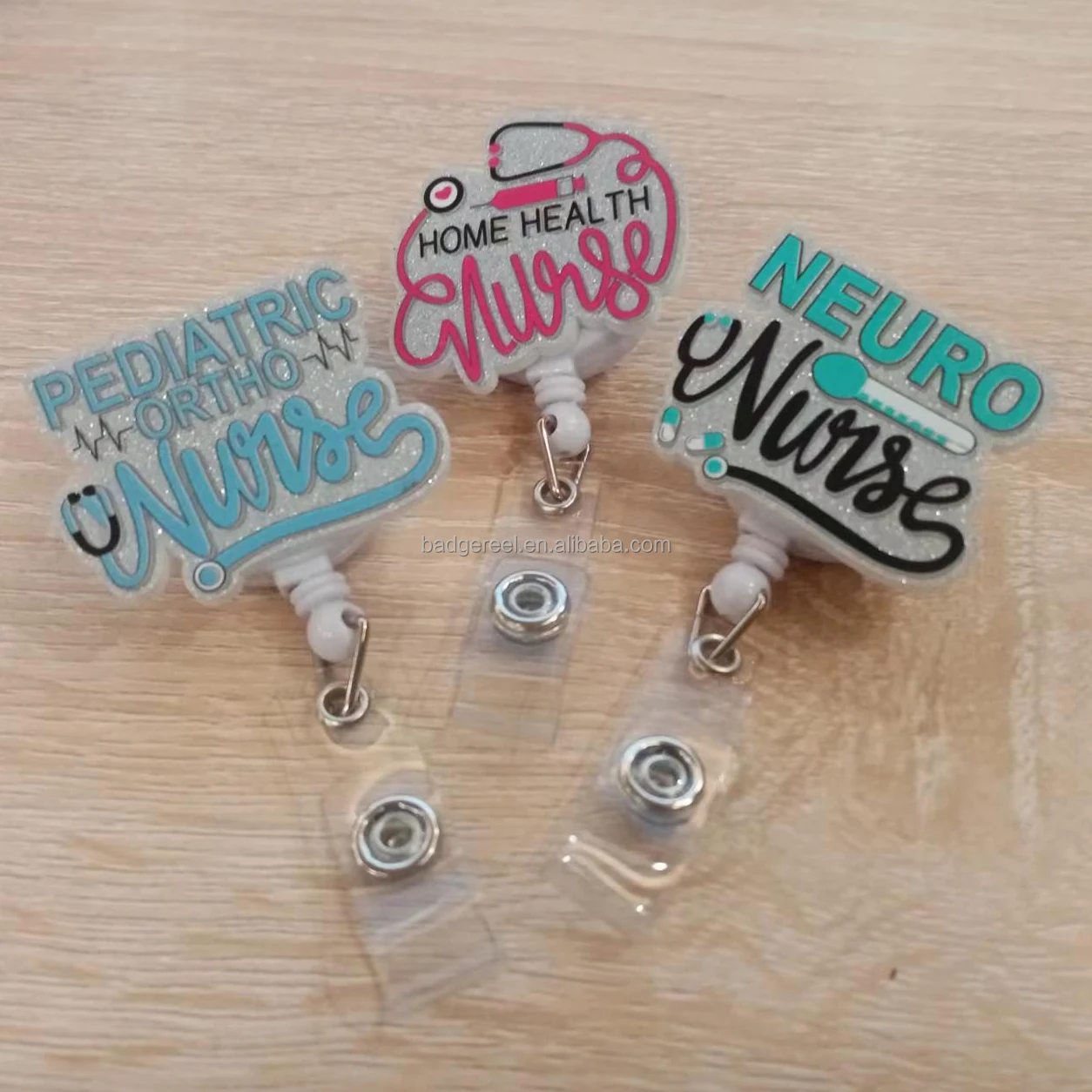 Индивидуальный декоративный пластиковый выдвижной держатель для удостоверения личности, рабочий медицинский бейдж, бейдж, значок, блестящий бейдж для медсестры, блеск, бейдж, катушка