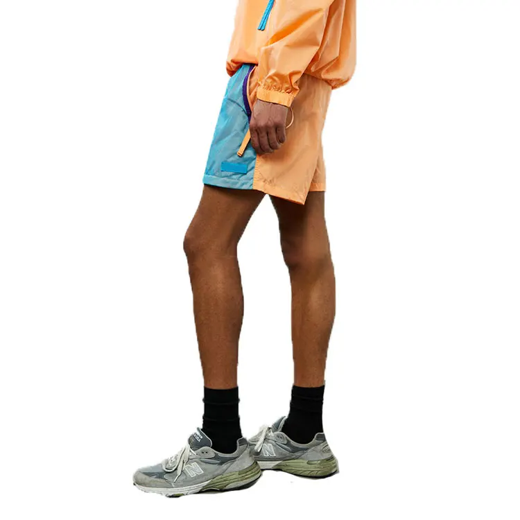 Mens nylon workout shorts wholesale drawstring mesh panel zipper pocket sports shorts