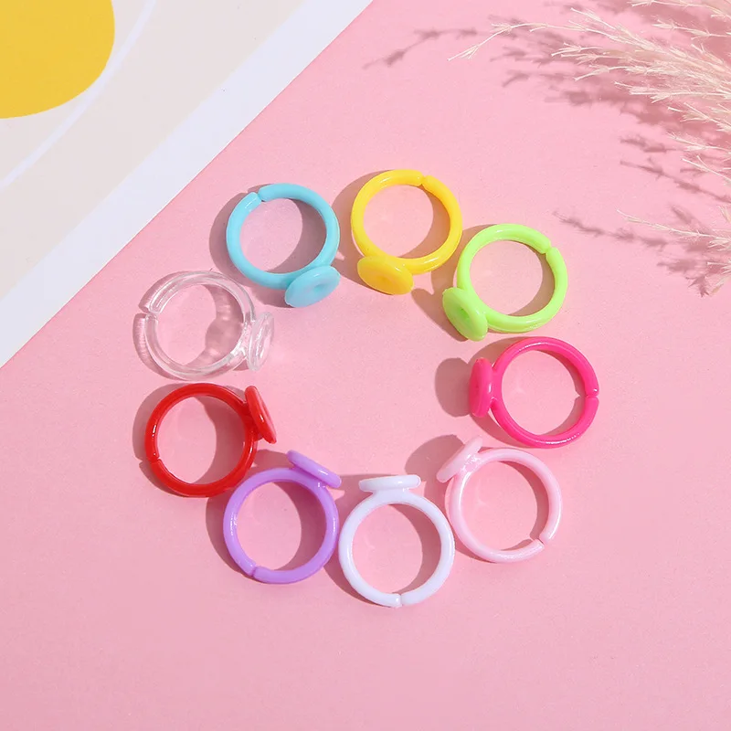 500PCS/bag Kids DIY Finger Circles Ornament 1.4cm Inner Diameter Plastic Ring with Pad Handmade Children Jewelry Findings