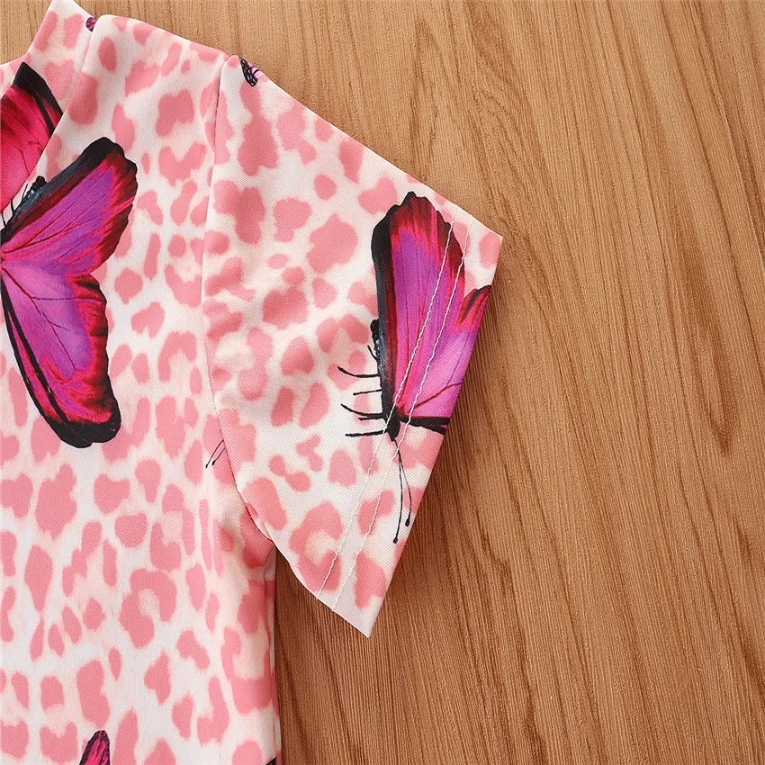 2022 Hot Sale Cute Butterfly Print Suit Soft Short Biker Leopard Print Set Match Baby Little girl Shorts Outfits For Kid clothes