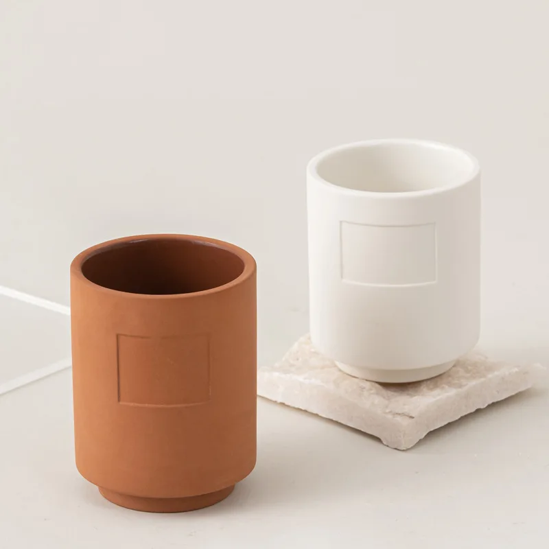 Simple Modern Candle Holder Porcelain Candle Container Red Ocher Ceramic Scented Aroma Candle Vessels