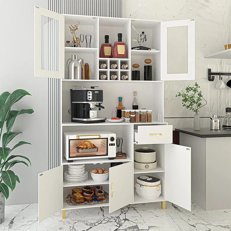 Modern Designs White 5 Storage Kitchen Cabinets Kitchen Pantry Storage Cabinet With Tempered Glass Doors