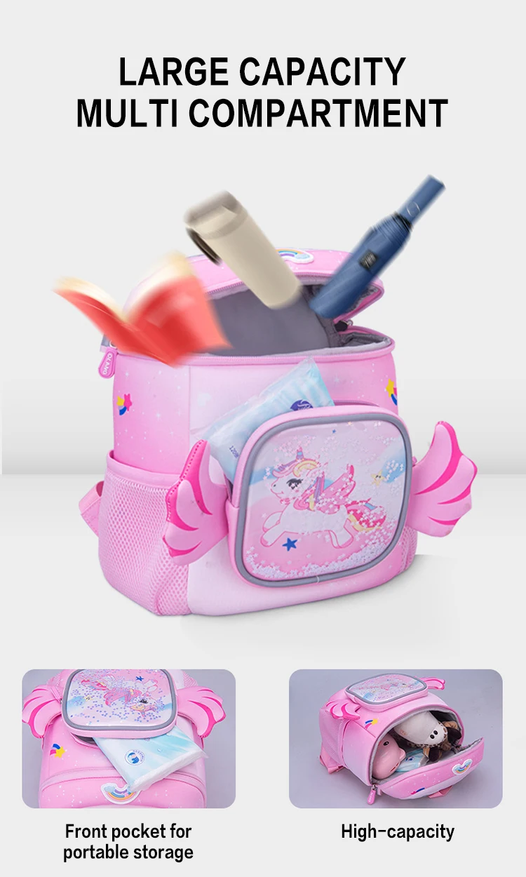 2024 Hot sale Sequins Unicorn Two-piece set Princess Pink Schoolbag Backpack for Girl Kids Waterproof Children BookBag