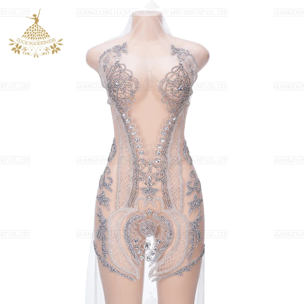 Handmade For Bridal Wedding Dress Beaded Bodice Patch Rhinestone Applique DRA-627