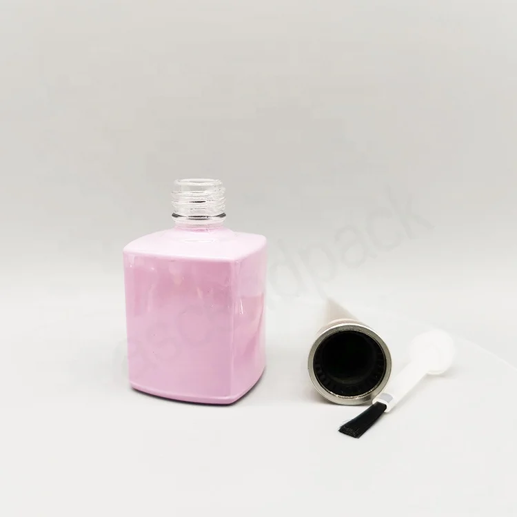 fancy 14ml 15ml 16ml round square empty glass packaging pink nail gel polish bottle with rose gold pointy cap wide brushes