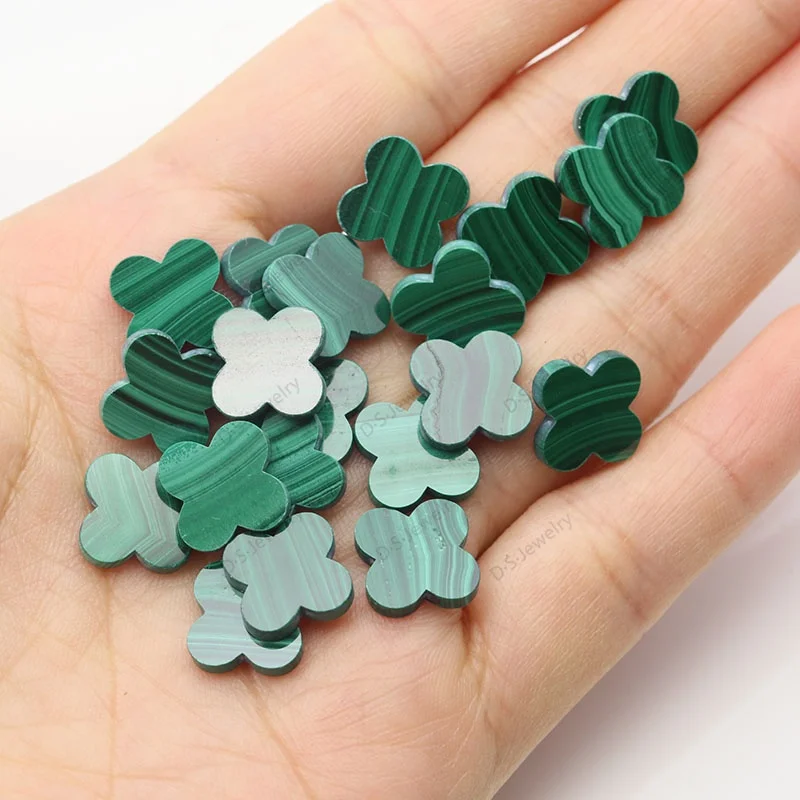 Wholesale lucky handmade elegant DIY jewelry parts accessories Green Natural Malachite Four Leaf Clover Gemstone shell high grad