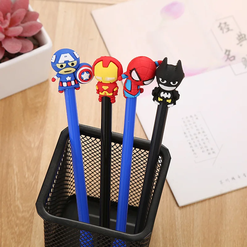 Factory Wholesale 0.5mm Student Cute Cartoon Silica Gel Ink Pen Super Hero Series School Gel Pen