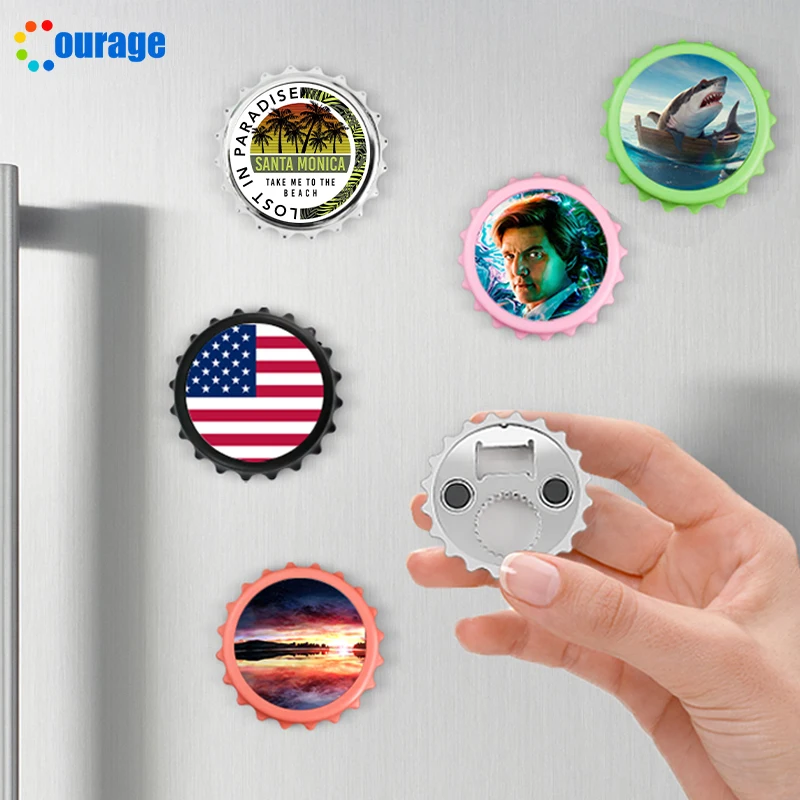 Custom printing plastic bottle opener fridge magnet sublimation blank with aluminum sheet
