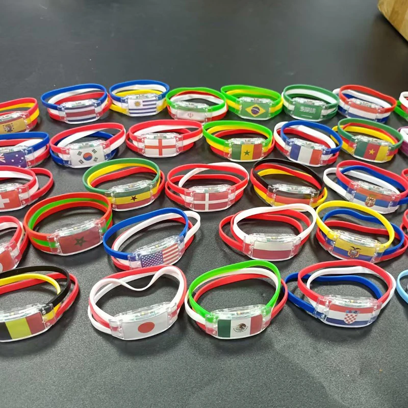 Wholesale LED All Countries national flag bangle bracelets Silicone Football Soccer Fans Cheer Souvenirs luminous wristband