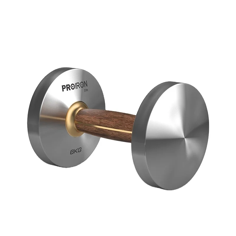 PROIRON  6kg fitness free weights body building round fashion chrome wooden  handle stainless steel dumbbell in kg